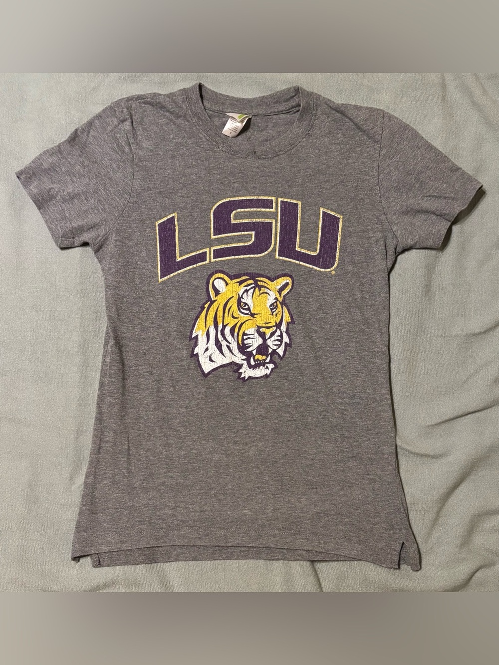 Gray LSU Graphic Tee with Purple and Gold Tiger